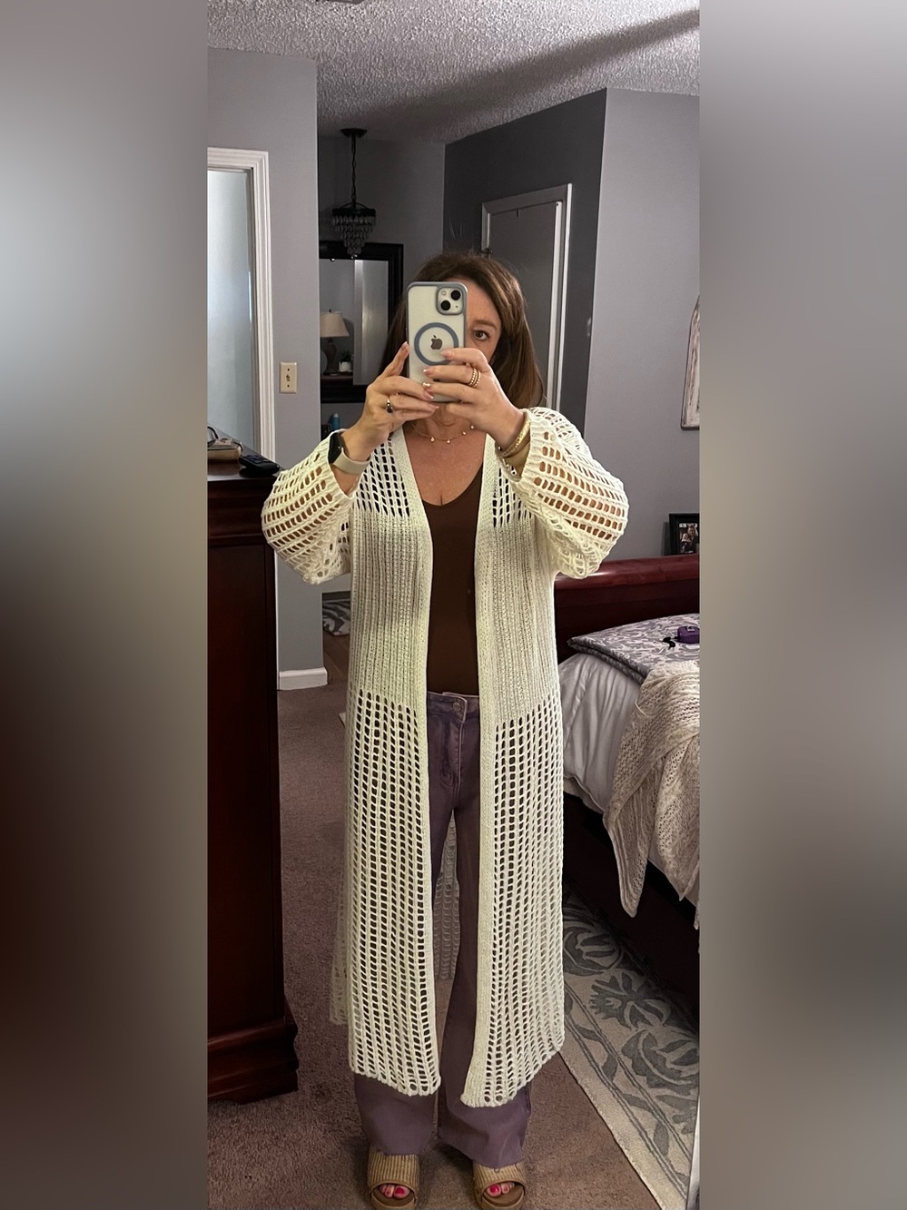 NWT Do Everything in Love Ivory Open-Knit Long Cardigan Duster